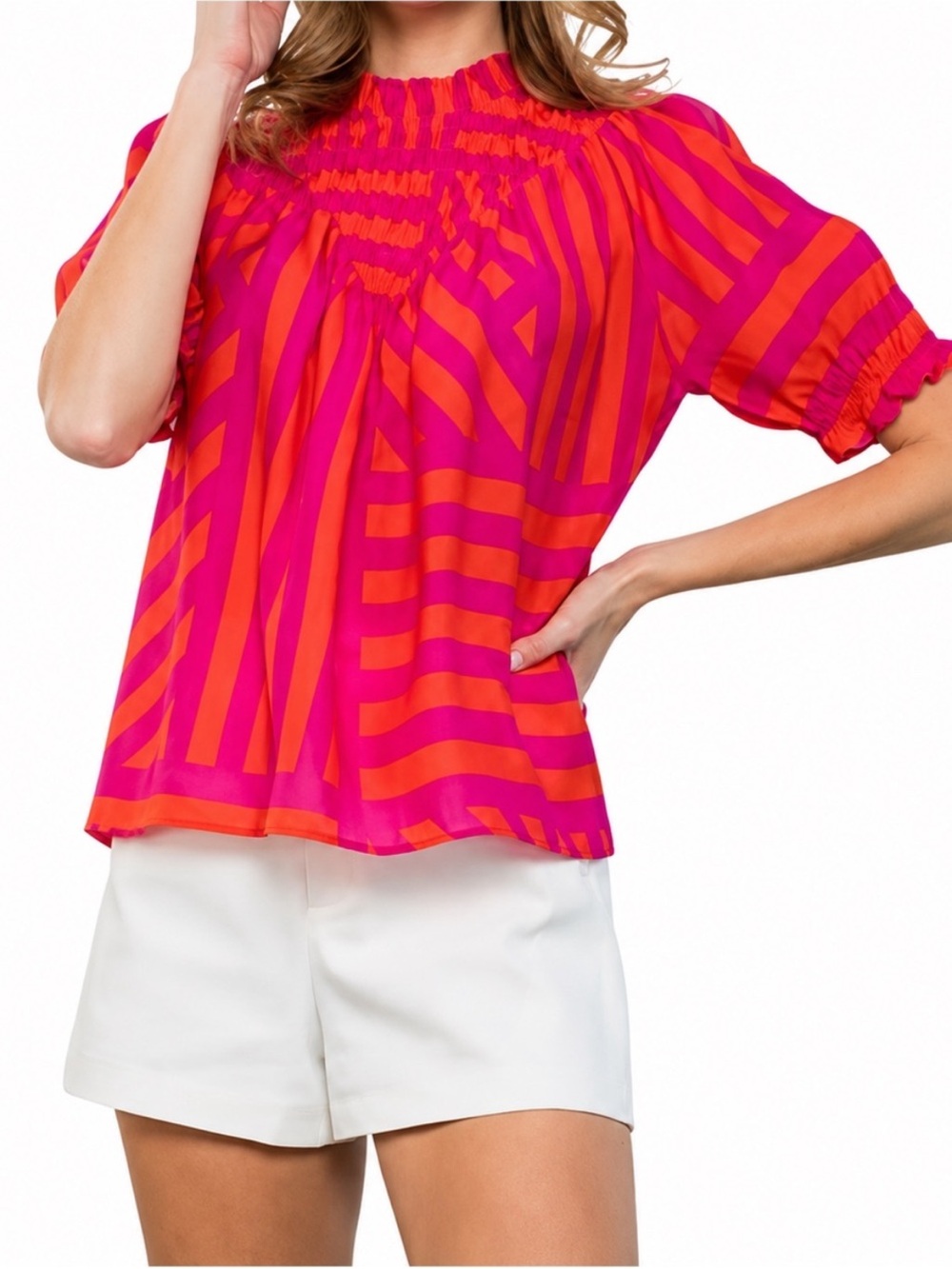 Women’s THML Pink & Orange GEO Print Striped Top